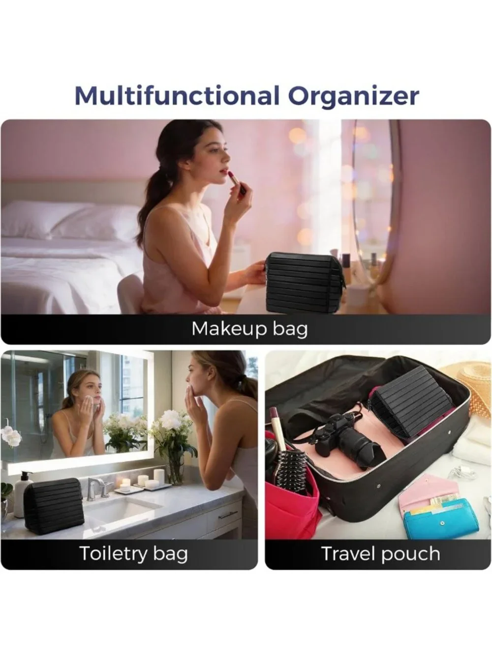Large Capacity Travel Makeup Organizer Bag - Fold-Down Design, 27 Pockets